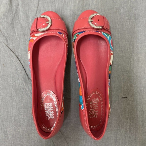 Coach Signature Remmi Poppy Pink Patent Leather Flat ballet Shoes Women's Sz 7.5 - Picture 6 of 10